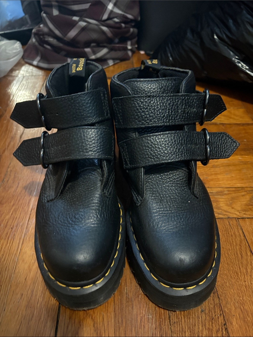 Dr. Martens Black Leather Platform Double-Strap Boots